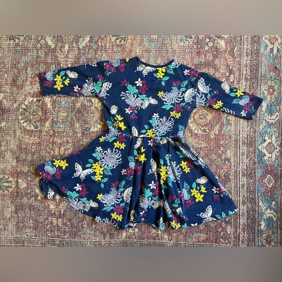 Tea Collection size 10 Floral Kids Dress in Navy Blue w/ butterfly’s 100% cotton - Picture 7 of 7